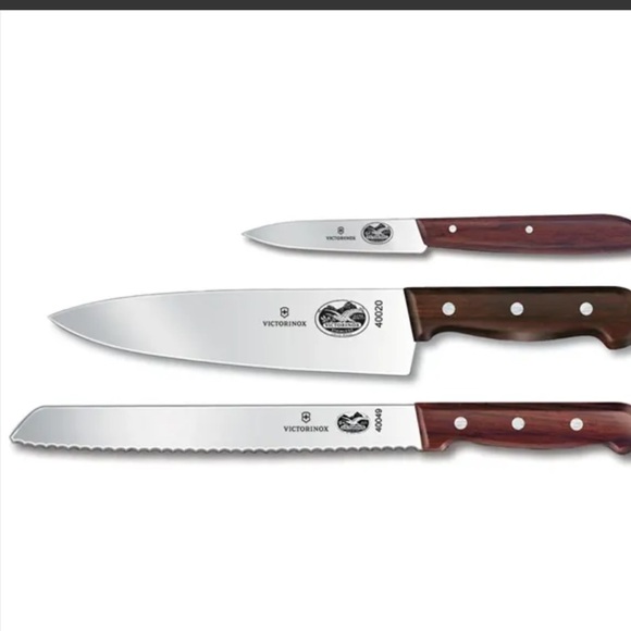 NEW Swiss Army-Victorinox German Made 3-Piece Wood Knife Set with Brown Handles - Picture 14 of 14